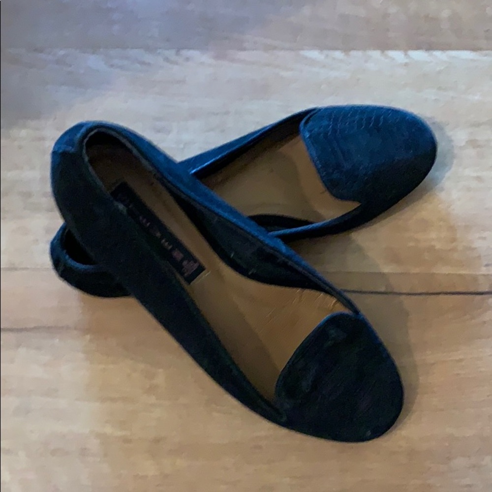 Black leather snakeskin printed flats
